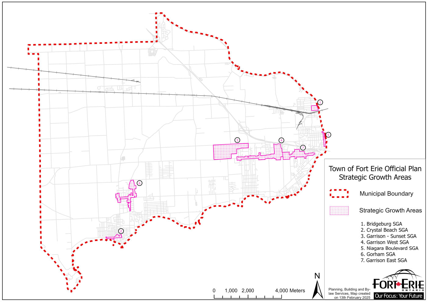 Map of Town of Fort Erie showing Strategic Growth Areas (SGAs)