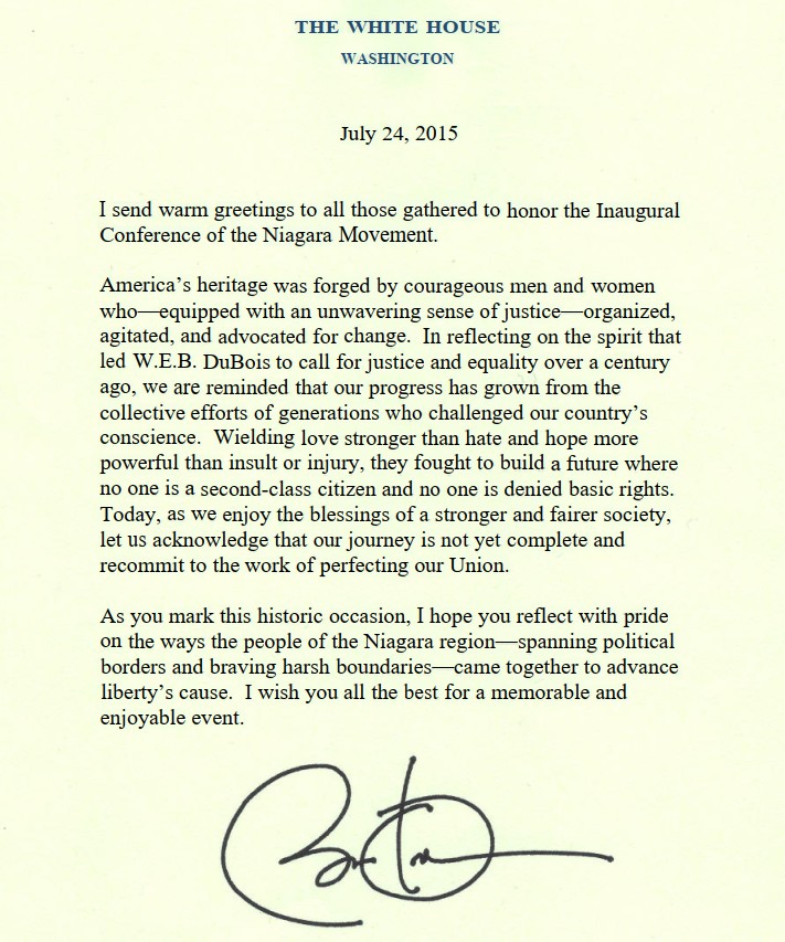 A letter written by President Barack Obama. Please contact the Town of Fort Erie at 905-871-1600 for a more detailed description. 