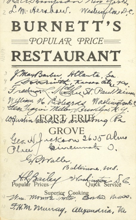A menu for a historic restaurant with a bunch of signatures.